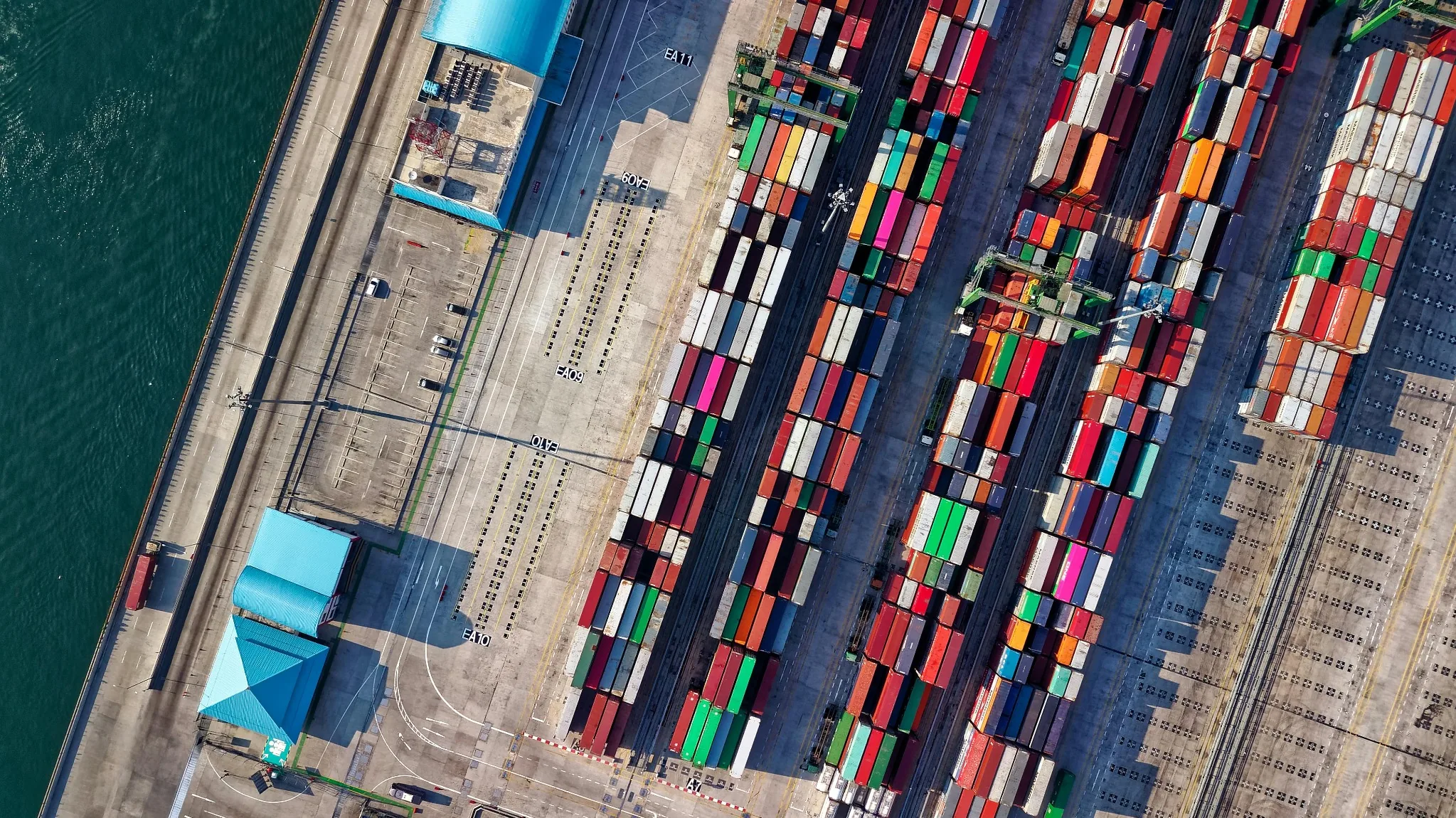 Containers at port from top